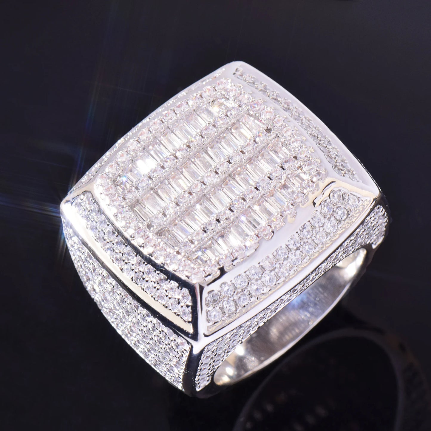 Baguette Cut Square Iced Out Men Ring