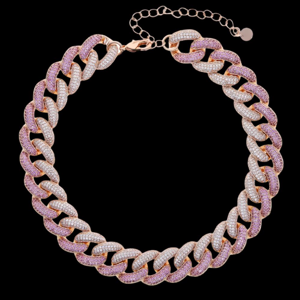 Womens Rose Gold Pink DIamond Cuban Choker