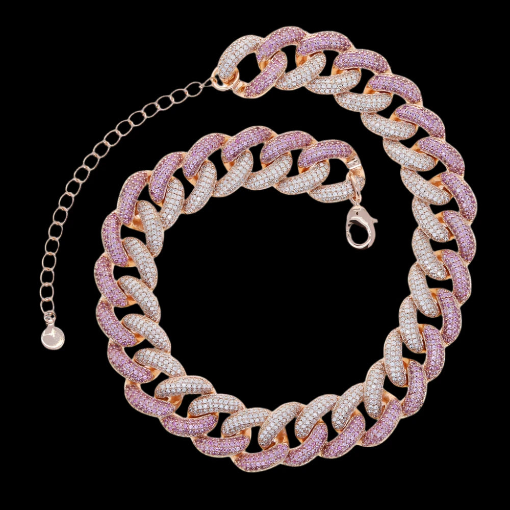 Womens Rose Gold Pink DIamond Cuban Choker