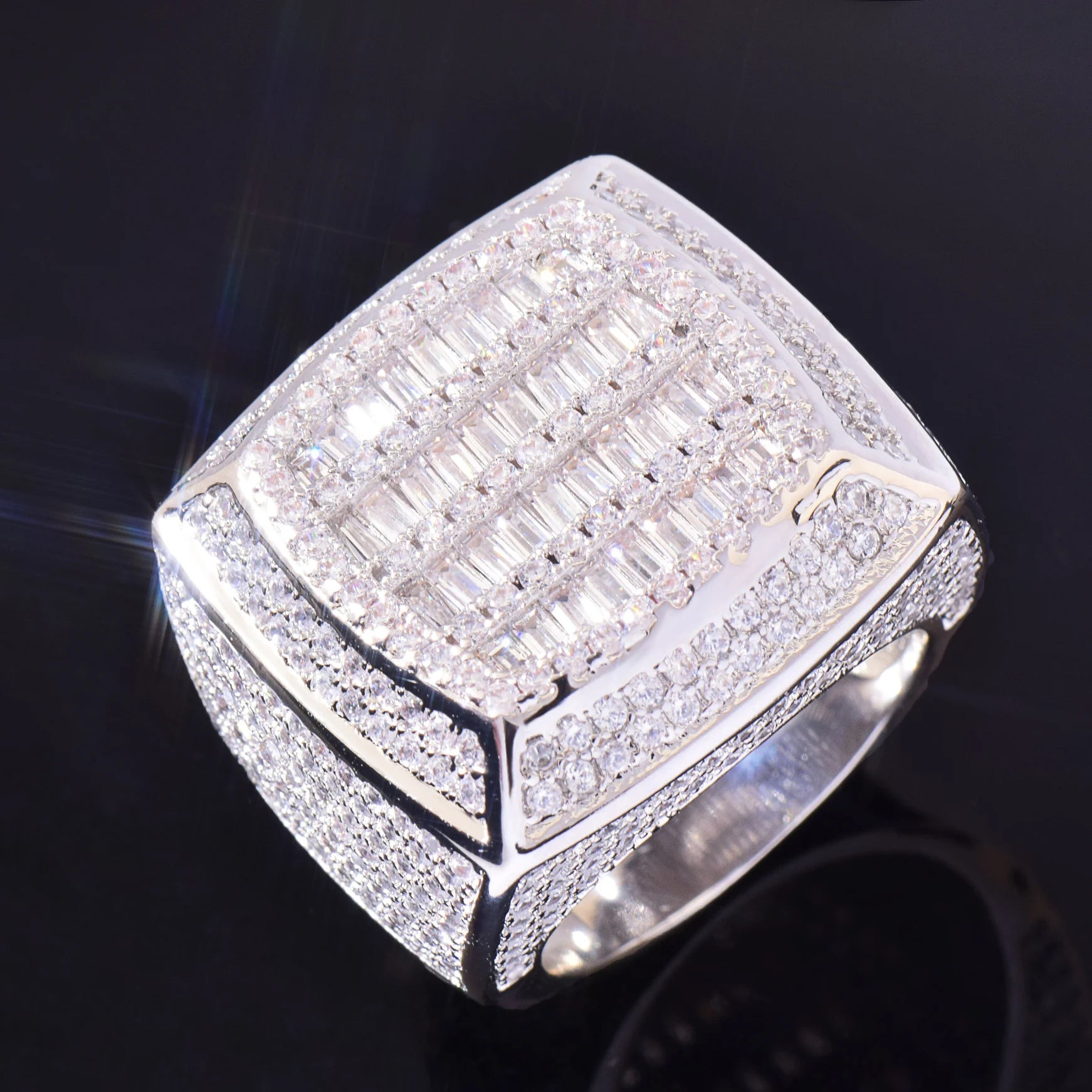 Baguette Cut Square Iced Out Men Ring 